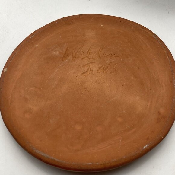 Art Pottery Trivet Glazed Floral Terra Cotta Handcrafted Welder Vtg Round Rustic - Picture 6 of 9